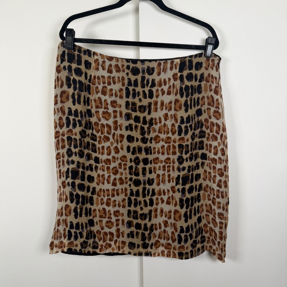 Alfani Woman Silk Animal Print Skirt Brown Tan Black Plus Size 16W Midi Skirt